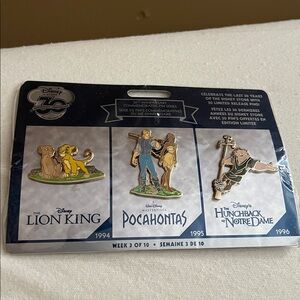 Disney Collectible Pin Set - The Lion King, Pocahontas, Hunchback of Notre Dame